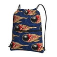 thumbnail image 1 of Pofeuu Bowling Ball And Flame Print Drawstring Backpack Water Resistant String Bag Sports Sackpack Gym Sack with Side Pocket for Men Women, 1 of 6