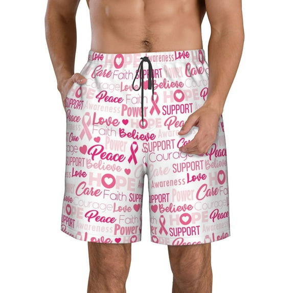 Pofeuu Breast Cancer Ribbons Awareness Prin Men's Swim Trunks Quick Dry Bathing Suit Swimming Board Shorts Mesh Lining Beach Swimwear-Medium