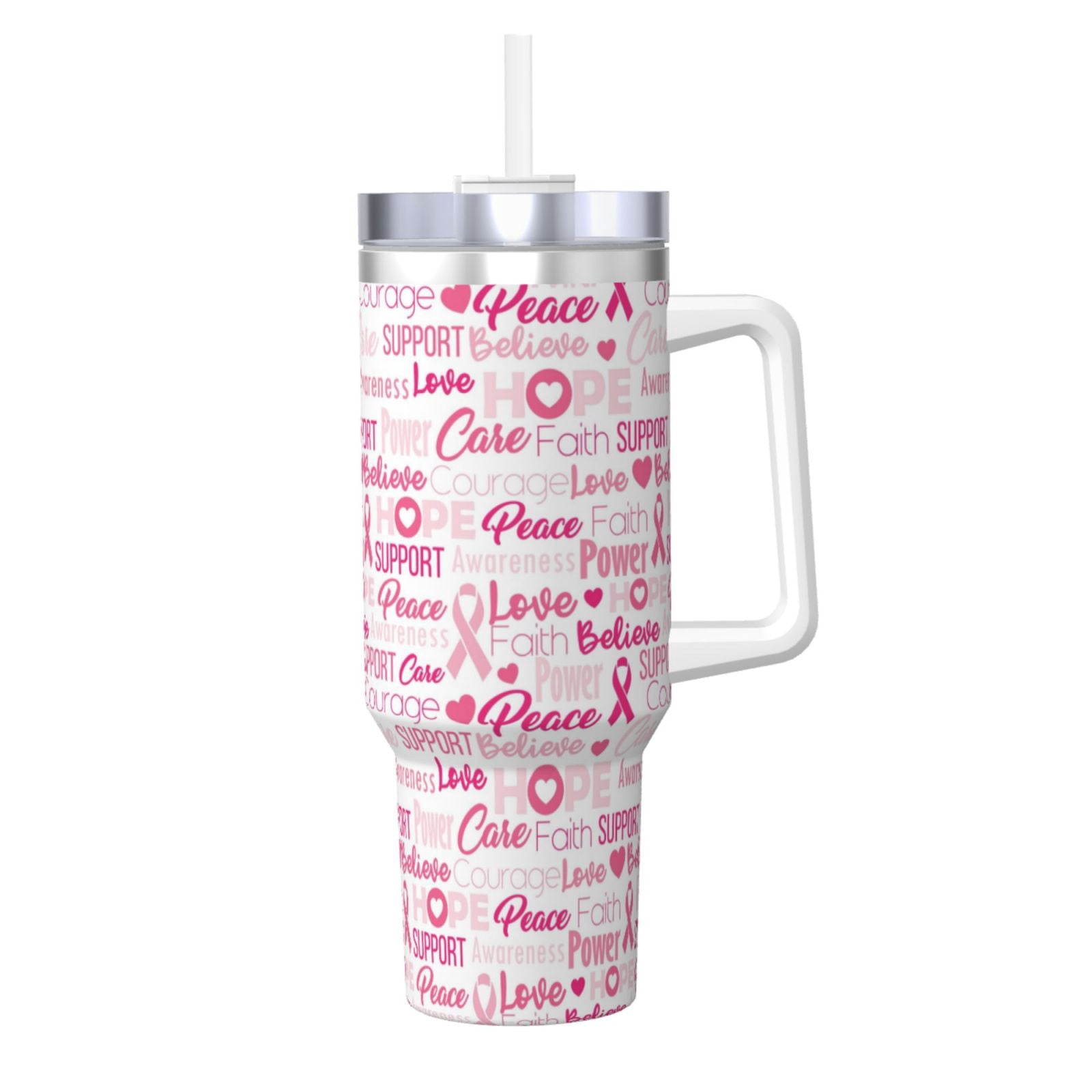 Pofeuu Breast Cancer Ribbons Awareness Print 40oz Ice Bully With Handle ...