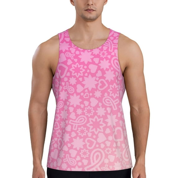 Pofeuu Breast CancerN Ribbons Awareness Print Men's Workout Tank Tops Sleeveless Muscle Gym Shirt Quick Dry-4X-Large