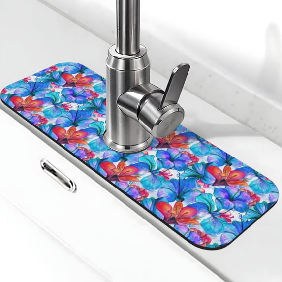 Pofeuu Bright Flowers Print Splash Guard for Sink Faucet Sink Gadgets-Splash Guard Behind Faucet Drip Catcher for Kitchen, Bathroom,Sink Mat