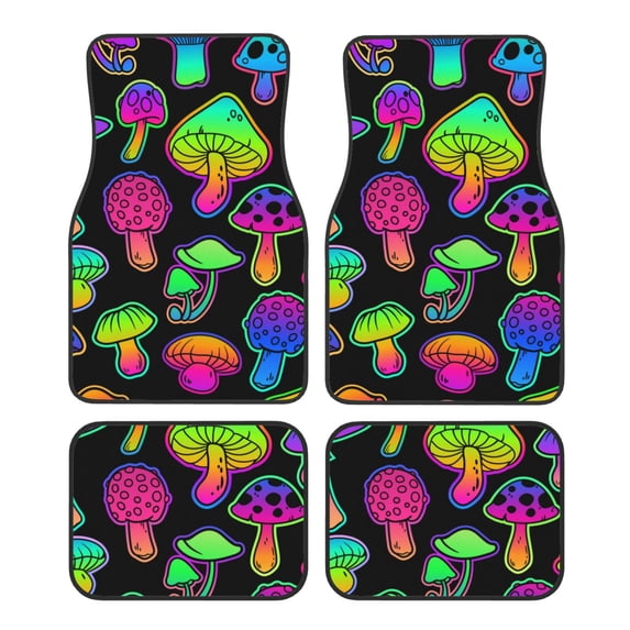 Pofeuu Bright Mushrooms Print Car Foot Mat Set of 4 Pieces - All-Weather Full Set Floor Mats for Cars Trucks SUVs