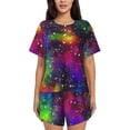 thumbnail image 1 of Pofeuu Bright Universe Print Women's Pajama Set Short/Shorts Soft Button PJs Elastic Drawstring Waist Sleepwear-3X-Large, 1 of 6