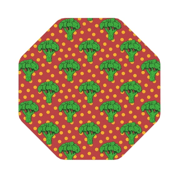Pofeuu Broccoli Print Leather Coasters Set of 6, Round Cups Mugs Mat Pad for Home Kitchen Heat Resistant Drink Coasters,Octagon