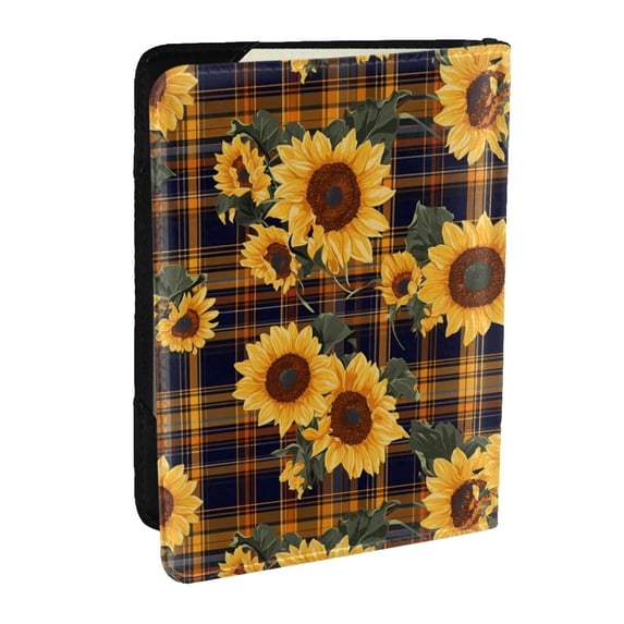 Pofeuu Brown Blue Plaid Sunflower Print Travel Document Organizer Passport Holder Men Women for Family (6.5 in x 4.5 in),Wallet Holder Credit Card Clutch Bag Case