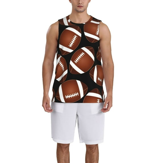 Pofeuu Brown Football On Black Print Basketball Jersey, Shirts for Men Youth Basketball Jersey Crew Neck-Medium