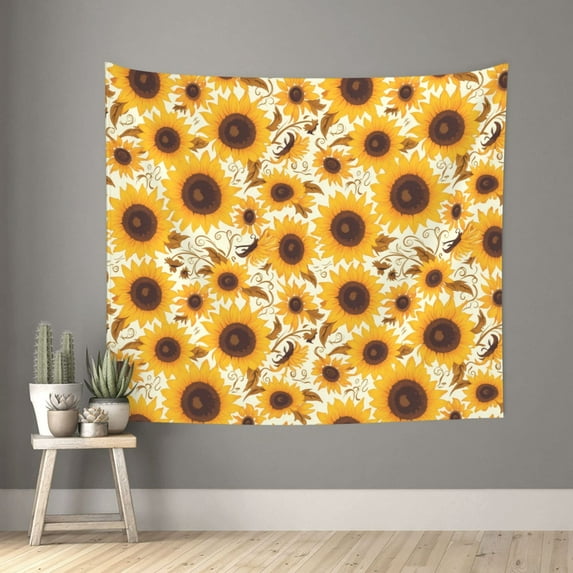 Pofeuu Brown Leaf Pattern Sunflower Print Wall Tapestry Decoration Wall Hanging Tapestry 60 x 51 Inch