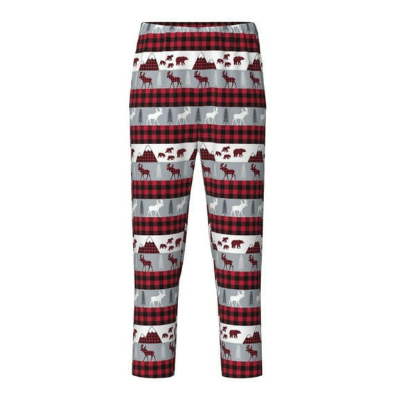 Pofeuu Buffalo Plaid Forest Print Teenagers' Pajama Pants, Soft Lounge Pajama Pants with big pockets for Men Plaid Pj Bottoms-Small