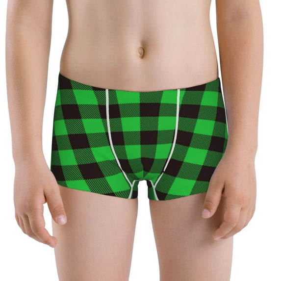 Pofeuu Buffalo Plaid Green Black Print Boys' Boxer Brief Boys Underwear Kids Underwear Boys Cotton-Small