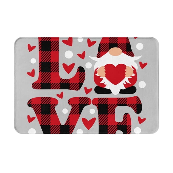 Pofeuu Buffalo Plaid Love And Gnome Print Flannel Doormats Rug16"x24"Rug Washable Doormats Indoor Outdoor Rugs for Layered Front Door Mats, Porch, Kitchen, Entryway