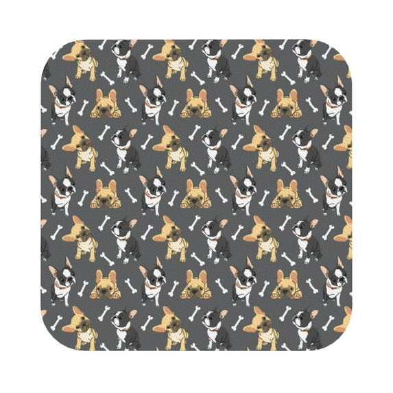 Pofeuu Bulldog And BONES Print Leather Coasters Set of 6, Round Cups Mugs Mat Pad for Home Kitchen Heat Resistant Drink Coasters,Square
