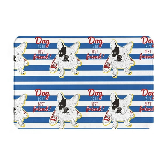 Pofeuu Bulldog Friend Print Flannel Doormats Rug16"x24"Rug Washable Doormats Indoor Outdoor Rugs for Layered Front Door Mats, Porch, Kitchen, Entryway