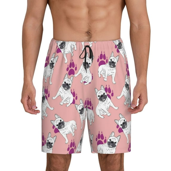 Pofeuu Bulldog Print Men's Soft Woven Elastic Waistband Sleep Pajama Short-XX-Large