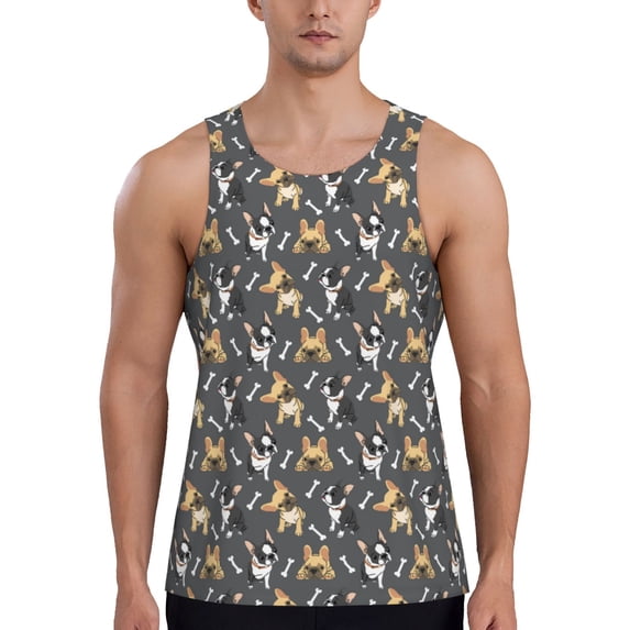 Pofeuu Bulldog Print Print Men's Workout Tank Tops Sleeveless Muscle Gym Shirt Quick Dry-4X-Large