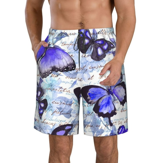 Pofeuu Butterflies Prin Men's Swim Trunks Quick Dry Bathing Suit Swimming Board Shorts Mesh Lining Beach Swimwear-Large