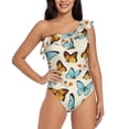 thumbnail image 1 of Pofeuu Butterflies Print Women's One Piece Swimsuits One Shoulder Swimwear Asymmetric Ruffle Monokinis Bathing Suits-Medium, 1 of 6