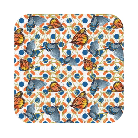 Pofeuu Butterflies Wild Insect Print Leather Coasters Set of 6, Round Cups Mugs Mat Pad for Home Kitchen Heat Resistant Drink Coasters,Square