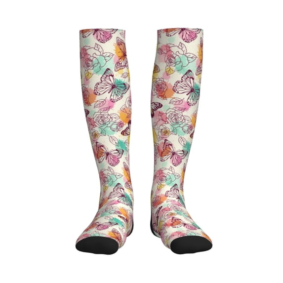 Pofeuu Butterflies and Roses Print Compression Socks for Women & Men Circulation - Best Support for Nurses,Running,Athletic,Sports
