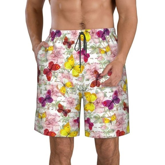 Pofeuu Butterflies and Vintage Prin Men's Swim Trunks Quick Dry Bathing Suit Swimming Board Shorts Mesh Lining Beach Swimwear-Large