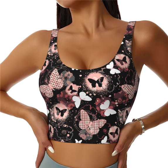 Pofeuu Butterflies1 Print Sports Bra for Women Sexy Vest Yoga Running Gym Fitness Crop Bras Tops-Large