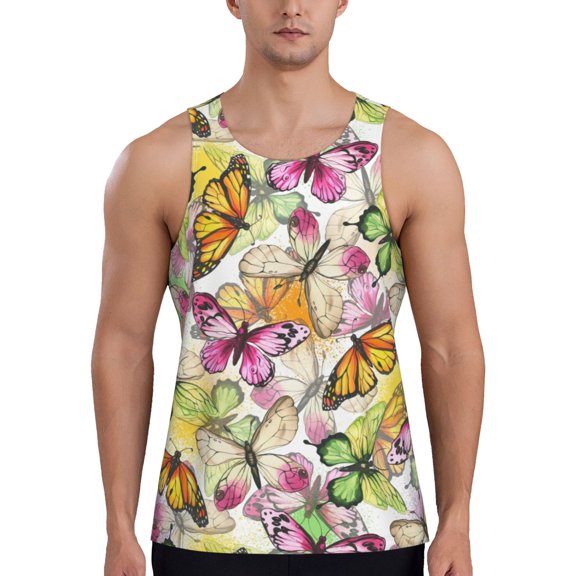 Pofeuu Butterflies2 Print Men's Workout Tank Tops Sleeveless Muscle Gym Shirt Quick Dry-4X-Large