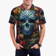 thumbnail image 1 of Pofeuu Butterfly Flower Skull A Print Men's Loose Fit Midweight Short-Sleeve Pocket Polo-Small, 1 of 6