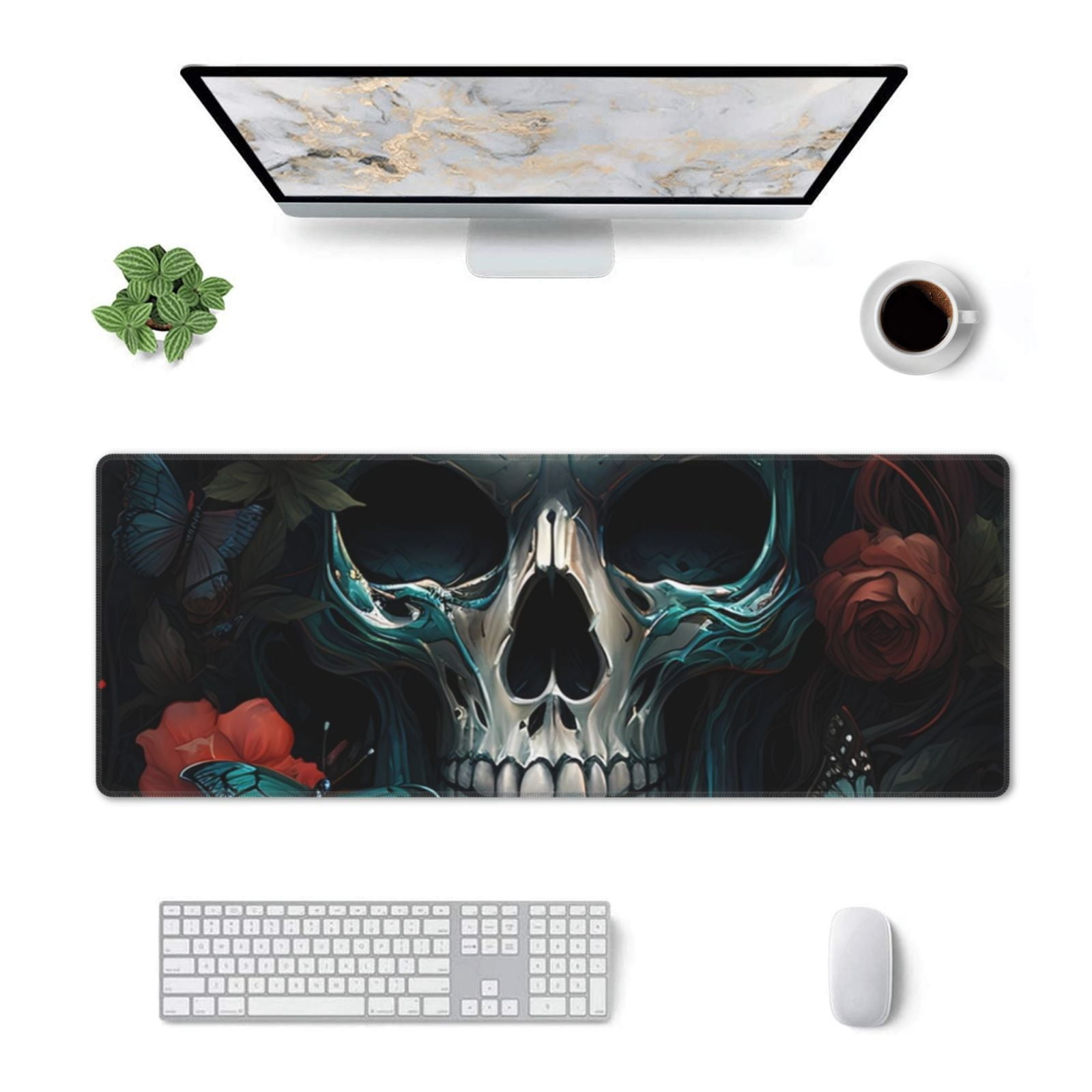 Pofeuu Butterfly Flower Skull Print Desk Mat for Keyboard and Mouse ...