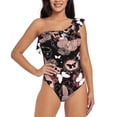 thumbnail image 1 of Pofeuu Butterfly Print Women's One Piece Swimsuits One Shoulder Swimwear Asymmetric Ruffle Monokinis Bathing Suits-Small, 1 of 6