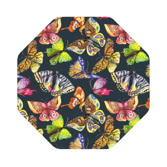 Pofeuu Butterfly Wild Insect Print Leather Coasters Set of 6, Round Cups Mugs Mat Pad for Home Kitchen Heat Resistant Drink Coasters,Octagon