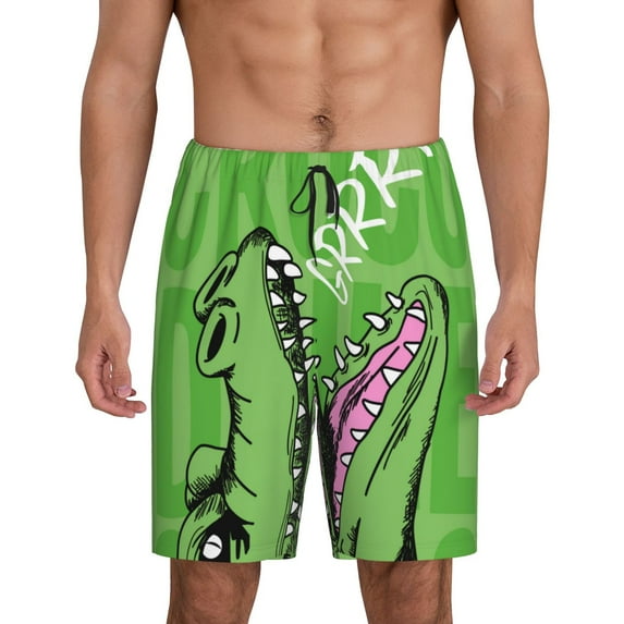 Pofeuu CROCODILE HEAD Print Men's Soft Woven Elastic Waistband Sleep Pajama Short-3X-Large