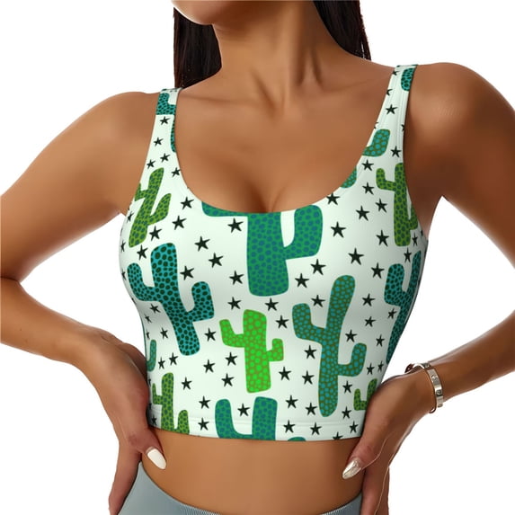 Pofeuu Cactus 1 Print Sports Bra for Women Sexy Vest Yoga Running Gym Fitness Crop Bras Tops-XX-Large