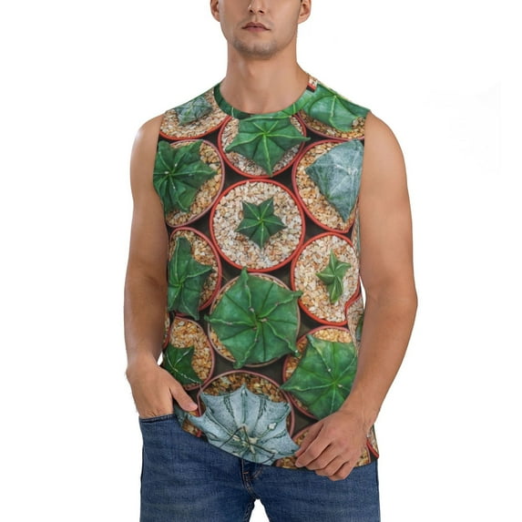 Pofeuu Cactus 4 Print Men's Muscle T-Shirt, Sleeveless, Muscle Tank, Classic Muscle Tee Top For Men Casual Sleeveless Muscle T-Shirt Trendy Clothes-Small