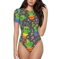 thumbnail image 1 of Pofeuu Cactus In Pots Print Short Sleeve Body Suits Women Round Neck Bodysuits for Women Onesie Adult Set Body Suit-, 1 of 7