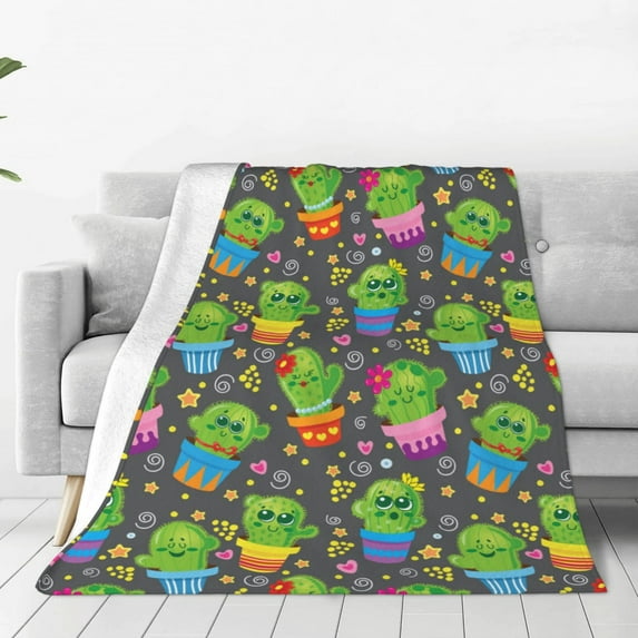 Pofeuu Cactus In Pots Print Ultra-Soft Micro Fleece Blanket,for Bed Or Sofa,All Season Throw Blankets Flannel Blanket-80"x60"