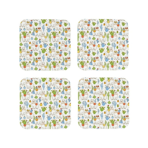 Pofeuu Cactus Plants Print Coasters for Drinks, 4Pack PU Leather Coasters, Bar Drink Coasters for Tabletop Protection, Furniture from Damage-Square