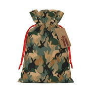 Pofeuu Camouflage Rabbit Print Burlap Bags with Drawstrings Drawstring Gift Bags Pouch Bag for Thankgiving Birthday Party Gift Wrapping Treats and Party Favors-Small