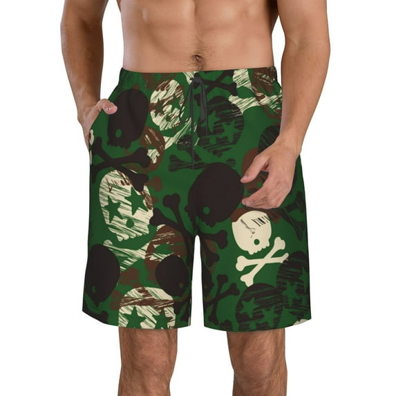 Pofeuu Camouflage Skull Prin Men's Swim Trunks Quick Dry Bathing Suit Swimming Board Shorts Mesh Lining Beach Swimwear-XX-Large