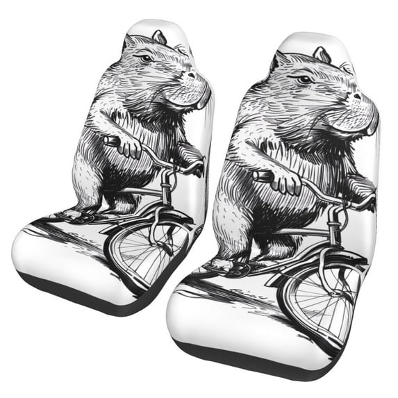 Pofeuu Capybara Riding Bicycle Print Automotive Car Seat Covers Flat Cloth Full Set Seat Covers,Car Seat Covers front seats for Cars Trucks and SUVs(Two packs)