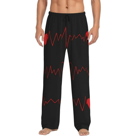 Pofeuu Cardiogram and Heart Print Men's Pajama Pants, Soft Lounge Pajama Pants with big pockets for Men Plaid Pj Bottoms-XX-Large