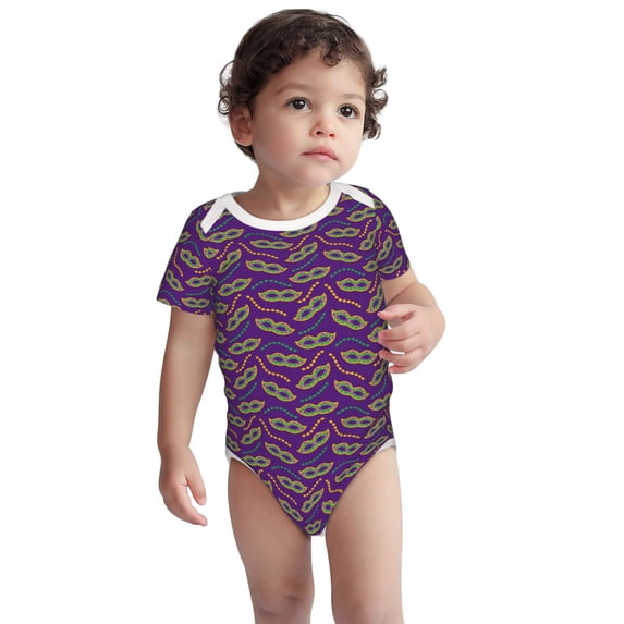 Pofeuu Carnival Masks and Beads Print Baby Boys Short-Sleeve Bodysuit,Just Born Unisex Baby Short Sleeve Bodysuits Undershirt-2 Years