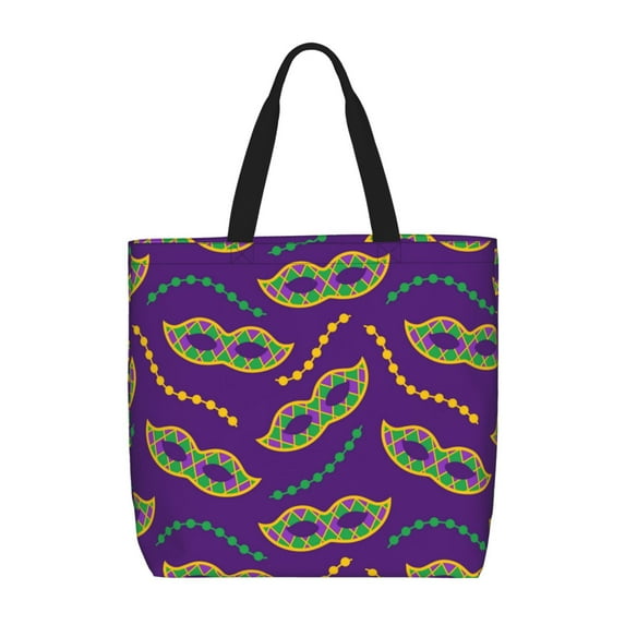 Pofeuu Carnival Masks and Beads Print Tote Bag for Women,Hobo HandBags with Zipper,Large Capacity Casual Shoulder Handbags with Inner Pockets