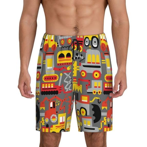 Pofeuu Cars Print Men's Soft Woven Elastic Waistband Sleep Pajama Short-Small