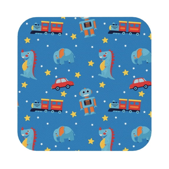 Pofeuu Cartoon Animals 1 Print Leather Coasters Set of 6, Round Cups Mugs Mat Pad for Home Kitchen Heat Resistant Drink Coasters,Square