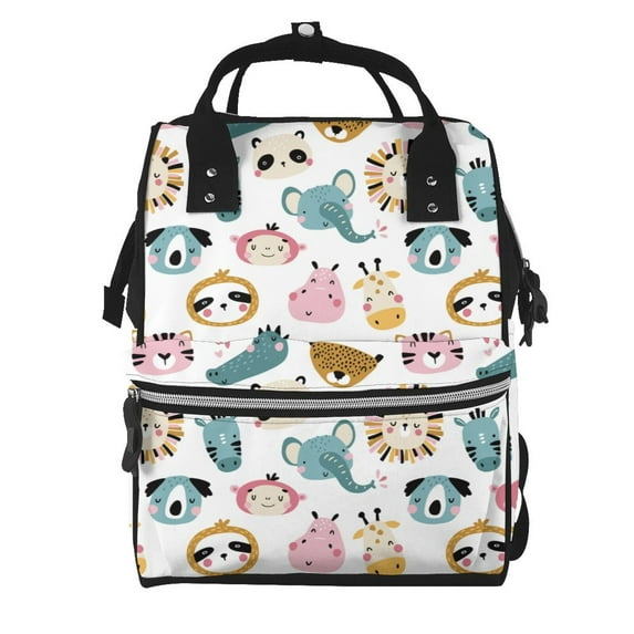 Pofeuu Cartoon Animals Print Diaper Bag Backpack, Multifunction Travel Pack Maternity Baby Changing Bags, Large Capacity, Waterproof