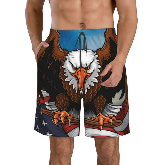 Pofeuu Cartoon Bald Eagle USA Prin Men's Swim Trunks Quick Dry Bathing Suit Swimming Board Shorts Mesh Lining Beach Swimwear-X-Large