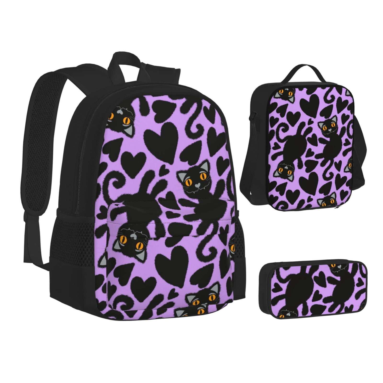 Pofeuu Cartoon Black Cats Print Backpack Travel Backpacks With Lunch ...