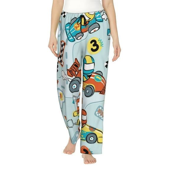 Pofeuu Cartoon Car Racing Print Women's Fashion Pajama Pants with Pockets Comfy Drawstring Sleep Lounge Bottoms-Medium
