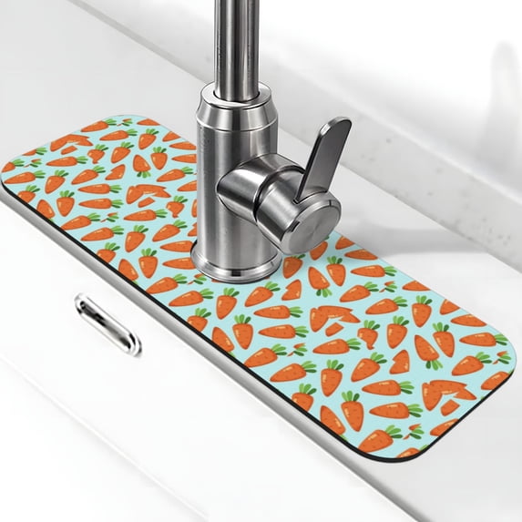 Pofeuu Cartoon Carrot Print Splash Guard for Sink Faucet Sink Gadgets-Splash Guard Behind Faucet Drip Catcher for Kitchen, Bathroom,Sink Mat