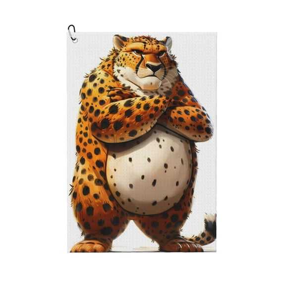 Pofeuu Cartoon Cheetah With Attitude Print Premium Golf Towel with Carabiner Clip Absorbent Microfiber Waffle Pattern Golf Towel for Golf Bag Trolly Belt Loop