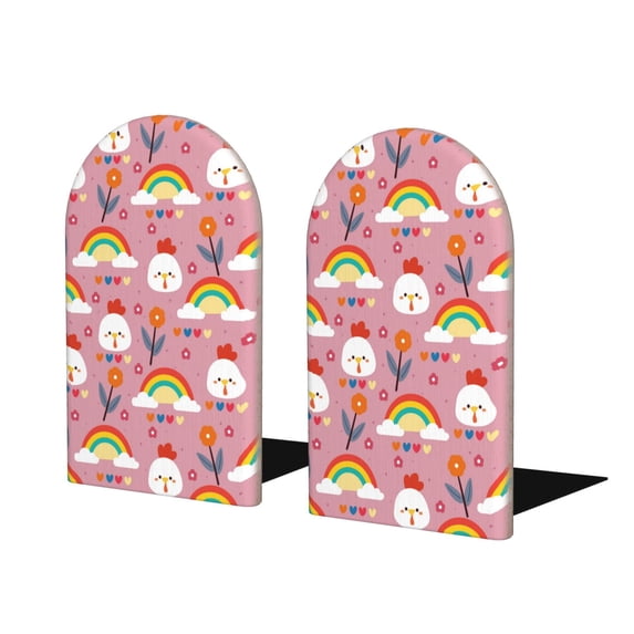Pofeuu Cartoon Chicken Print Large Bookend Hold Heavy Books- Wood Bookends for Heavy Books Heavy Duty Book Ends Wood Bookends for Office Desk Non-Skid